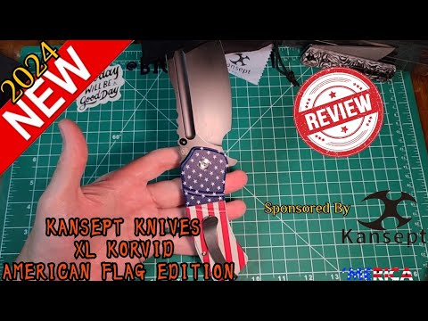 NEW Kansept knives XL KORVID REVIEW American Flag USA Editon  G10 157cm stainless steel Stonewashed