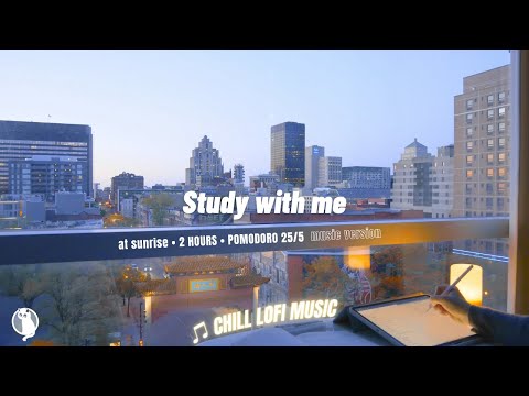 2-HOUR STUDY WITH ME [Music ver.] Pomodoro 25/5 💫 Chill Lofi Music / 🔥 Fireplace Sounds / 🌇 Sunrise