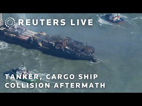 LIVE: Aerial view after tanker, cargo ship collide off UK coast