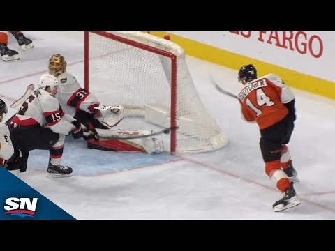 Senators' Matthew Highmore Denies Flyers' Sean Couturier With Remarkable Deflection