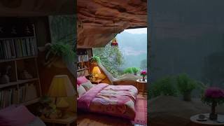 Bedroom with Nature View, Warm Lighting, and  Charm / cave / Relaxing in the Mountains / #shorts