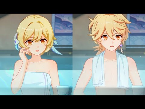 Aether vs Lumine in the Hot Springs (Bath scene)