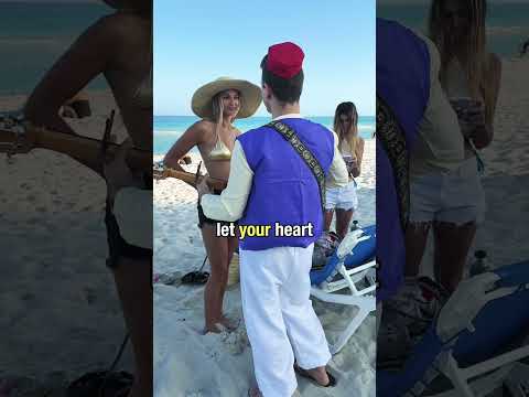 Aladdin sings “A Whole New World” to cute girls on the beach ￼🥰 #shorts #disney #explore