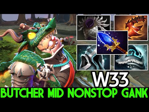 W33 [Pudge] Epic Butcher Mid Nonstop Gank with Imba Scepter Dota 2