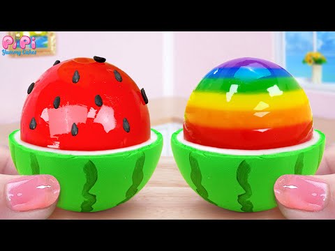 👋How To Make Fresh Miniature Rainbow Jelly With Watermelon Decorating Recipe🍉 Pipi Yummy Cakes