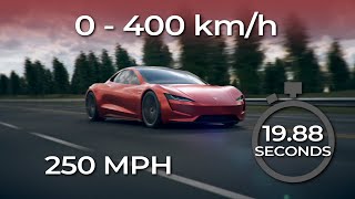 TESLA ROADSTER - Acceleration 0-400 km/h (250 MPH)