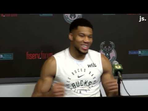 Bucks superstar Giannis Antetokounmpo reacts to scoring 20,000 career points