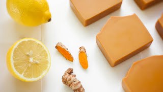 Homemade lemon turmeric soap🍋 Natural cold process soap making w/ recipe