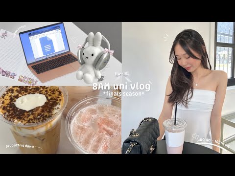 8AM uni vlog 🎧| finals week, studying, grwm+hair care routine, cook with me, productive