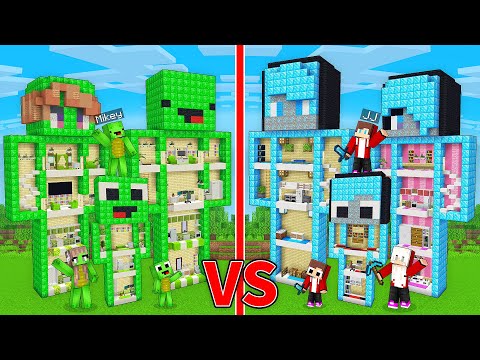 JJ's Family DIAMOND Statues vs Mikey's Family EMERALD Statues Survive Battle in Minecraft - Maizen