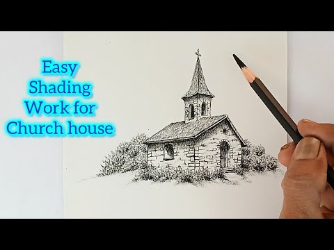 Old church house pencil drawing by easy steps.