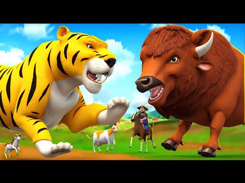 Tiger vs Giant Bison! Epic Water Battle at Donald’s Farm Diorama Adventure! Animal Fights | ARBS