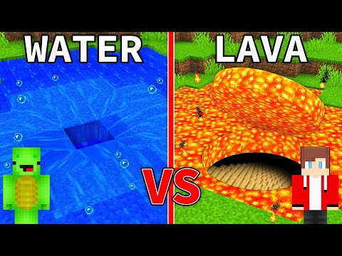 JJ's LAVA Base vs Mikey's WATER House Secret Passage Build Battle in Minecraft - Maizen