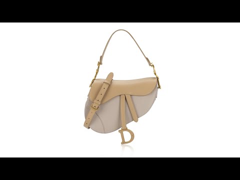 Christian Dior Supple Calfskin Two Tone Saddle Bag With Strap Biscuit Trench Beige