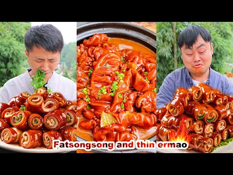 Songsong was scared❗︎ Ermao steals pig feet in the kitchen  | songsong and ermao | mukbang