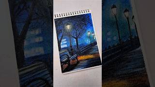 Night Street Scenery 😍🌠 Oil pastel drawing #shorts #art