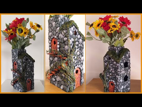 Building fairy stone home for my flowers | Cardboard and Clay Vase