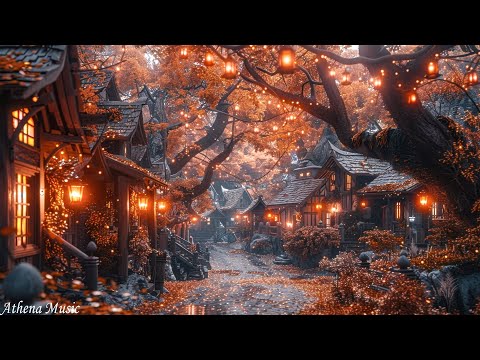 Cozy Autumn Village Ambience | Warm Fireplace, Golden Leaves & Peaceful  Music To Sleep, Study