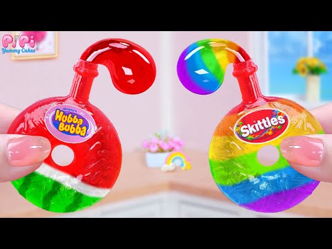 Honey Jelly Donut Recipe👋How To Make Miniature SKITTLES Rainbow Honey Jelly🍩 Pipi Yummy Cakes