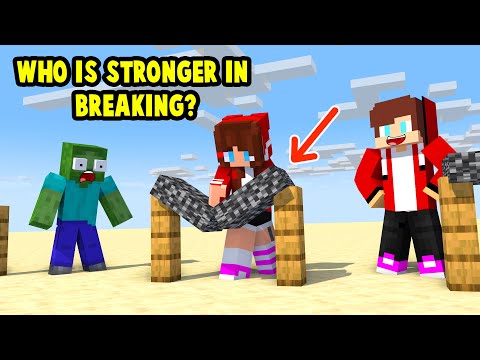 Monsters & Herobrine JJ and Mikey : WHO IS STRONGER IN BREAKING? - Maizen Minecraft Animation