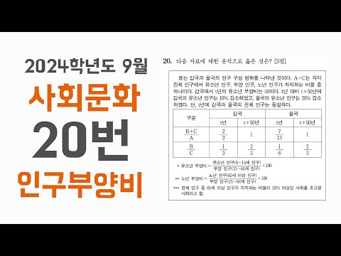 230907 9월모평 사문 표분석 20번 인구부양비