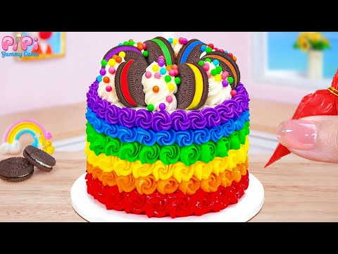 Rainbow Buttercream Cake💕Making Best Colorful Miniature OREO Chocolate Cake Ideas🌈Pipi Yummy Cake