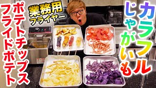 カラフルなじゃがいもでポテトチップスとフライドポテト作ってみた！【業務用フライヤー】