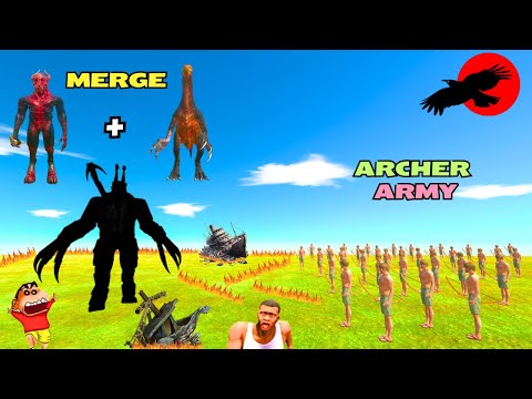 Demon +Therizinosaurus Merge vs Archer army battle in arbs