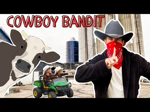 He tried to steal our COWS! COWBOY BANDIT/LITTLE COWBOYS/POWERWHEELS/CATTLE/FARM ANIMALS