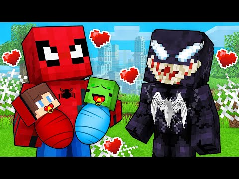 JJ and Mikey Adopted By SPIDER MAN and VENOM Family in Minecraft - Maizen