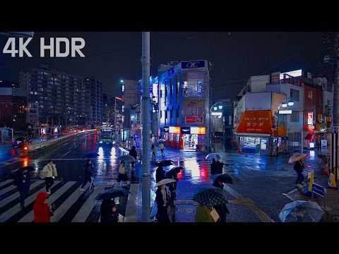 [ASMR] Winter Rain and Thunder Night Walk from Ōji Station | Japan | 4K/HDR