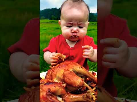 Cute baby eating chicken 🥰😍