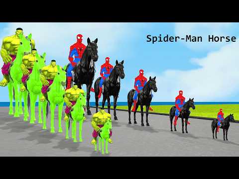 Siêu nhân nhện🔴Spider Man Big & Small challenge Horse Racing Obstacle Course vs Hulk vs Iron Man 4