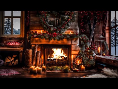 RUSTIC FARMHOUSE CHRISTMAS FIREPLACE AMBIENCE-SNOW FALL-COZY VIDEO-SOFT WINTER STORM ASMR