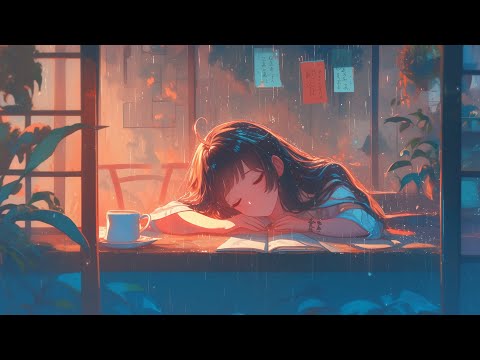 Relaxing Sleep Music with Rain Sounds on the Windows - Peaceful Piano Music, Warm Study Room