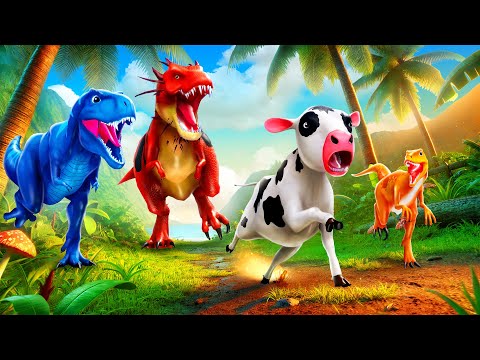 Cow Calf Surviving in Dinosaur Land | Epic Adventure in Prehistoric World