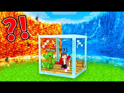 JJ and Mikey GLASS Bunker vs LAVA & WATER TSUNAMI Survive Battle in Minecraft - Maizen