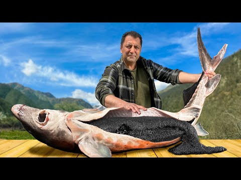 Huge Sturgeon On The Grill With A Delicacy Inside! Divine Lunch In The Village!