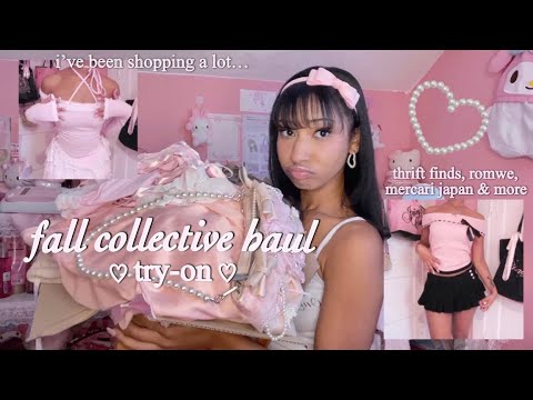 huge fall clothing haul + try on ♡ (cute & pink!) romwe, thrift finds, gyaru brands ୨୧