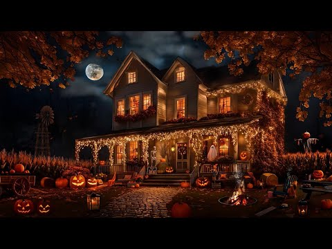 RUSTIC AUTUMN FARMHOUSE-HALLOWEEN AMBIENCE-FALLING LEAVES-WINDMILL-SCARECROWS-GHOSTS-JACK O LANTERNS