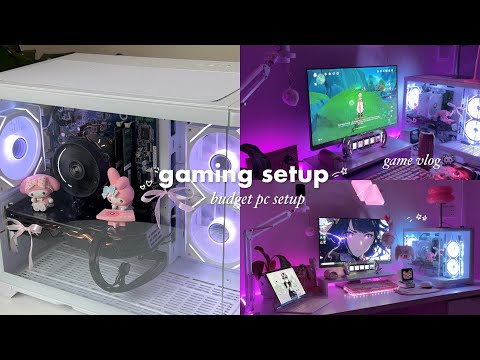 GAMING DESK SETUP 👾🎀 | aesthetic desk makeover for 2025, budget pc, playing Genshin Impact and more🐩