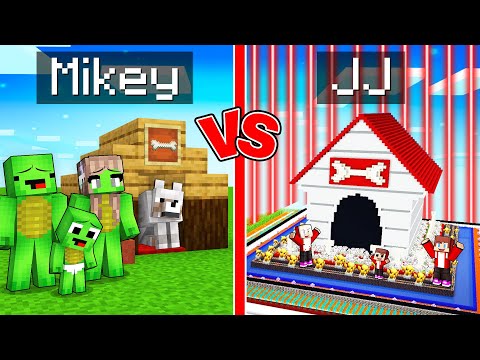 Mikey Family vs JJ Family SAFEST DOG HOUSE Build Challenge in Minecraft (Maizen)