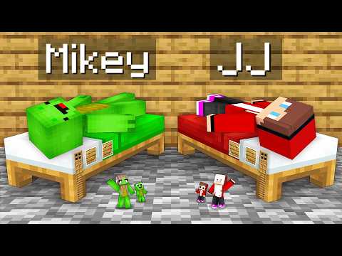 JJ's FAMILY BED Base vs Mikey's FAMILY BED House Build Battle in Minecraft - Maizen