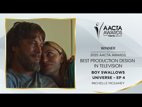 Chris Alosio presents Boy Swallows Universe the AACTA Award for Best Production Design in TV