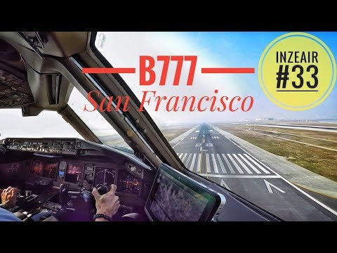 B777 LANDING San Francisco COCKPIT View ATC Voices ILS Runway 28L Foggy Weather