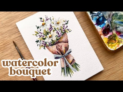 how to paint a watercolor bouquet wrapped in brown paper