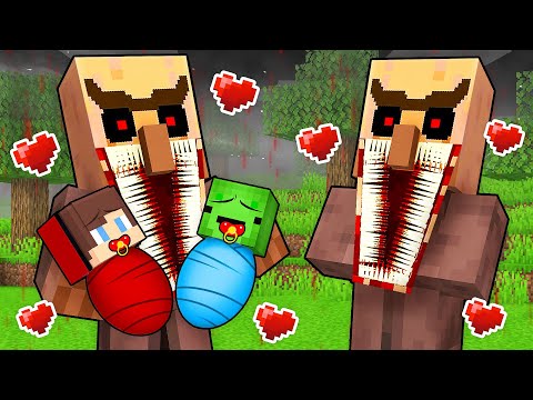 JJ and Mikey Were Adopted By SCARY VILLAGER FAMILY in Minecraft! - Maizen