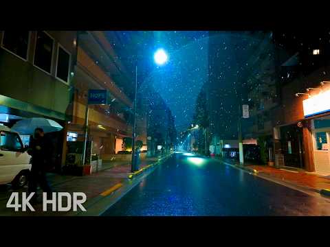 Rare Snowfall & Rain Night Walk in Akihabara | Relaxing Natural City Ambience | Japan | 4K/HDR