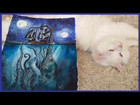 Kraken in the Night | Watercolor Speedpainting