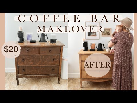 COFFEE BAR MAKEOVER - $20 Vintage Dresser Transformation (Rental Made Home ep.8)